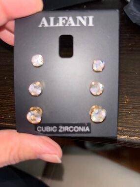 Alfani Gold-Tone Cubic Zirconia Stud Earring Set - White Stones (3 Pairs)